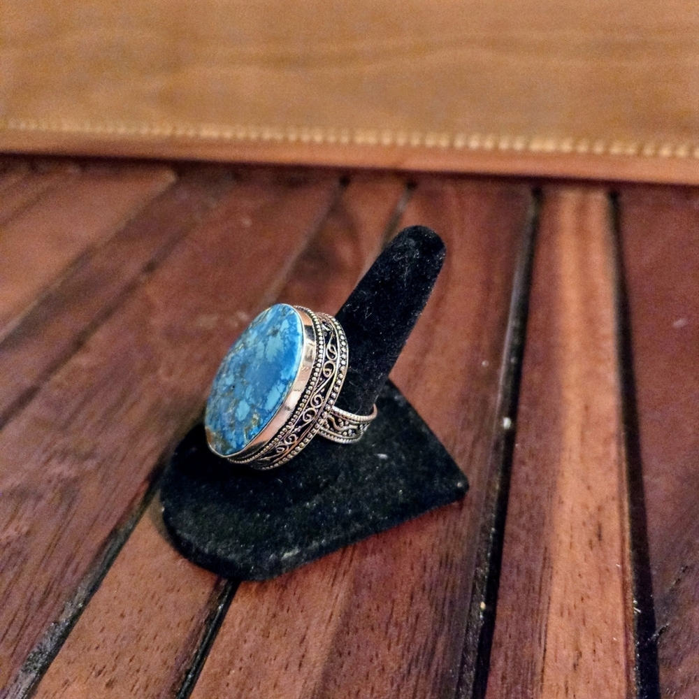 Boho Chic Turquoise Silver Plated Statement Ring … - image 2